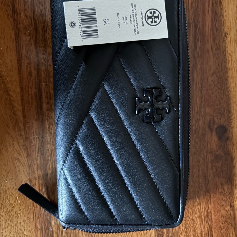 KIRA CHEVRON POWDER-COATED ZIP CONTINENTAL WALLET…excellent condition